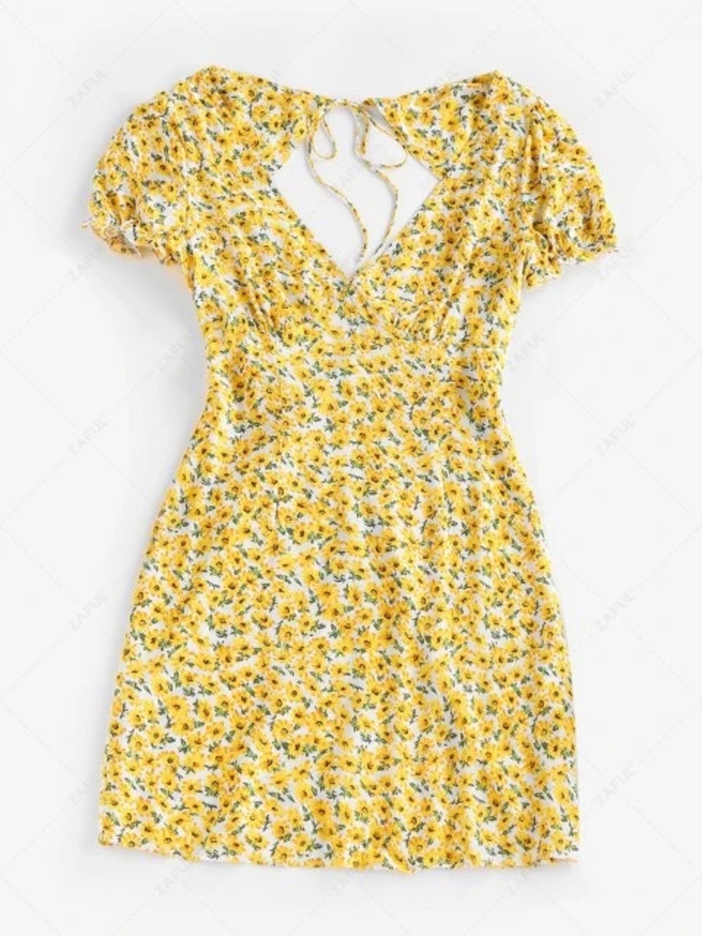 William B Sundlower Yellow Floral y2k Mini Dress with Tie-Back